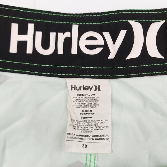Hurley Board Shorts Mens 30 Green Drawstring Striped Swim Surf Summer Beach - Picture 8 of 8
